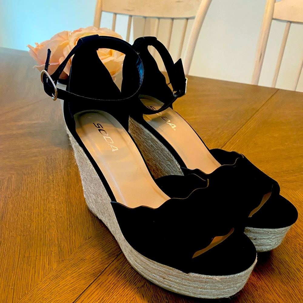 Espadrille Scalloped Sandal Wedges